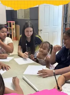 A student at her worksheet